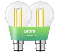 Lepro B22 Bayonet Light Bulb, A-Rated Ultra-efficient LED Bulb, 3.8W = 60W, 806lm, 2700K Warm White, 50000H Lifespan, Clear Filament, Vintage Glass, Non-dimmable, Pack of 2