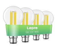 Lepro B22 Bayonet Light Bulb, A-Rated Ultra-efficient LED Bulb, 7.2W = 100W, 1521lm, 2700K Warm White, 50000H Lifespan, Clear Filament, Vintage Glass, Non-dimmable, Pack of 4