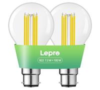 Lepro B22 Bayonet Light Bulb Ultra-efficient LED Bulb, 7.2W = 100W, 1521lm, 2700K Warm White, 50000H Lifespan, Clear Filament, Vintage Glass, Non-dimmable, Pack of 2