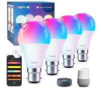 Lepro Bayonet Smart Bulb B22, 4pcs 806lm RGB Light Bulb, Colour Changing & Tunable White 2700K-5700K, 8.5W=60W, App & Voice Control, Works with Alexa & Google Assistant, Dimmable, Music Sync, Timer