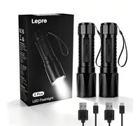 Lepro Camping Torch Rechargeable, Plastic Lightweight Flashlight, 2 Packs