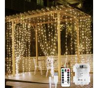 Lepro Curtain Lights Battery Powered, 3M X 3M 300 Leds, 8 Modes, Warm White Curtain Lights Usb Plug, Aa Batteries Not Included