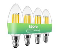 Lepro E14 Candle Bulb Ultra-efficient SES Bulb, 2.2W = 40W, 470lm, Warm White 2700K, 50000H Lifespan, Small Edison Screw, Clear Filament, Non-dimmable, Pack of 4
