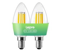 Lepro E14 Candle Bulb, A-Rated Ultra-efficient SES Bulb, 2.2W = 40W, 470lm, Warm White 2700K, 50000H Lifespan, Small Edison Screw, Clear Filament, Non-dimmable, Pack of 2