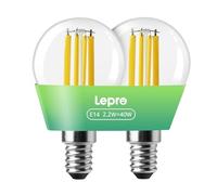 Lepro E14 Golf Ball Bulb, A-Rated Ultra-efficient SES Bulb, 2.2W = 40W, 470lm, Warm White 2700K, 50000H Lifespan, Small Edison Screw, Clear Filament, Vintage Glass, Pack of 2