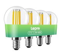 Lepro E14 Golf Ball Bulb, A-Rated Ultra-efficient SES Bulb, 2.2W = 40W, 470lm, Warm White 2700K, 50000H Lifespan, Small Edison Screw, Clear Filament, Vintage Glass, Pack of 4