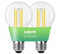 Lepro E27 Screw Bulb, A-Rated Ultra-efficient LED Bulb, 3.8W = 60W, 806lm, 2700K Warm White, 50000H Lifespan, Clear Filament, Vintage Glass, Non-dimmable, Pack of 2