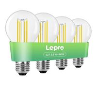 Lepro E27 Screw Bulb Ultra-efficient LED Bulb, 3.8W = 60W, 806lm, 2700K Warm White, 50000H Lifespan, Clear Filament, Vintage Glass, Non-dimmable, Pack of 4