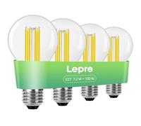 Lepro E27 Screw Bulb Ultra-efficient LED Bulb, 7.2W = 100W, 1521lm, 2700K Warm White, 50000H Lifespan, Clear Filament, Vintage Glass, Non-dimmable, Pack of 4