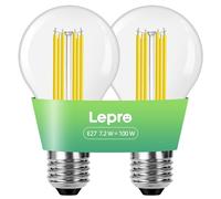 Lepro E27 Screw Bulb Ultra-efficient LED Bulb, 7.2W = 100W, 1521lm, 2700K Warm White, 50000H Lifespan, Clear Filament, Vintage Glass, Non-dimmable, Pack of 2
