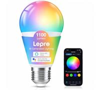 Lepro E27 Smart Bulb 10W, 1100lm 75W Equiv, Tunable White, RGB AI Lighting | 2700K-5700K, WiFi & Bluetooth, No Hub, App Control, 1%-100% Dimming, Music Sync, Smart Timer, Alexa & Google Home Compatible