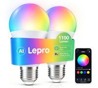 Lepro AI Smart Bulb E27, 1100LM Music Sync WiFi Bulb, Voice Control Screw Light Bulbs, Personalized AI Lighting Designer, Colour Changing Bulb, Work with Alexa & Google Assistant, 2 Packs