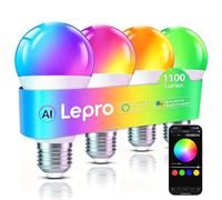 Lepro AI Smart Bulb E27, 1100LM Music Sync WiFi Bulb, Voice Control Screw Light Bulbs, Personalized AI Lighting Designer, Colour Changing Bulb, Work with Alexa & Google Assistant, 4 Packs