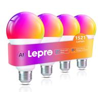 Lepro E27 Smart Bulbs, 1500lm 10W, RGB Colour Changing, AI Lighting, 4 Pack | 100W Equiv, 2700K-5700K Tunable, 1-100% Dimmable, WiFi & Bluetooth, Music Sync, Smart Timer, Alexa & Google Home Compatible