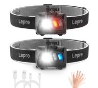 Lepro Head Torch, [2 Pack] Super Bright Led Rechargeable Headlamp with Motion Sensor, Long Runtime, 5 Lighting Modes, Red Lights, Waterproof Lightweight Headlight for Running Camping