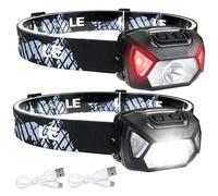 Lepro Head Torch Rechargeable, 2 Pack 2000L Waterproof LED Headlamp with Red Warning Lights, 30Hrs Runtime, 6 Lighting Modes, for Running Fishing Camping, Super Lightweight Headlight for Kids & Adults