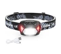 Lepro Head Torch Rechargeable, 2000L Waterproof LED Headlamp with Red Warning Lights, 30Hrs Runtime, 6 Lighting Modes, for Running Fishing Camping, Super Lightweight Headlight for Kids & Adults