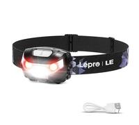 Lepro Head Torch Rechargeable, Super Bright LED Headlamp Waterproof | 5 Lighting Modes, 30H Runtime, Red Warning Lights for Running Hiking Cycling, Lightweight Headlight for Kids Adults
