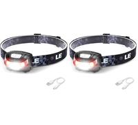 Lepro Head Torch Rechargeable, Super Bright LED Headlamp Waterproof with 5 Lighting Modes, 30H Runtime, Red Warning Lights for Running Hiking Cycling, Lightweight Headlight for Kids Adults (Pack of 2)