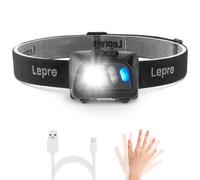 Lepro Head Torch, Super Bright Led Rechargeable Headlamp With Motion Sensor, Long Runtime, 5 Lighting Modes, Red Warning Lights