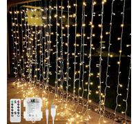 Lepro LE Curtain Lights Battery Powered, 3m x 3m 300 LEDs, 8 Modes & Timer, Warm White Fairy Curtain Lights, USB Plug, Remote Control, Suit for Room Decorations, Birthday, Party, Wedding, Gazebo