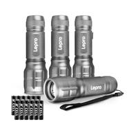 Lepro LE LED Torch Battery Powered, LE1000 Hand Camping Flashlight, 4 Packs | Adjustable Focus, Water Resistant, Lightweight Small Torches, Easy to Use, For Power Cut, Dog Walking, Gift for Kids Men Dad
