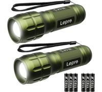 Lepro Le Led Torch Battery Powered, Zoomable, Water Resistant, Lightweight Hand Flashlight For Power Cut, Gift, Green, 2 Packs