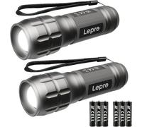 Lepro LE LED Torch Battery Powered, LE1000 Hand Flashlight, Adjustable Focus, Water Resistant, Lightweight, for Power Cut, Camping, Dog Walking, Easy to Use Small Torch, Gift for Kids Men Dad, 2 Packs