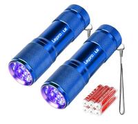 Lepro LE UV Torch, 9 LED 395nm Ultraviolet Flashlight, Blue, 2 Packs | Blacklight Detector for Pet Urine, Stain, Bed Bugs and More, 6 AAA Batteries Included