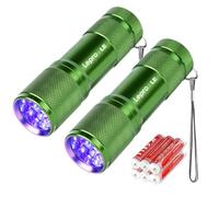 Lepro LE UV Torch, 9 LED 395nm Ultraviolet Flashlight, Green, 2 Packs | Blacklight Detector for Pet Urine, Stain, Bed Bugs and More, 6 AAA Batteries Included
