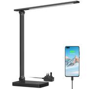 Lepro Led Desk Lamp Black, 3 Colour Modes X 5 Brightness Levels, 655Lm, Dimmable, Usb Charging Port, Power Adaptor Included