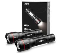Lepro LED Torch 2 Pack - Super Bright, 5 Modes, Zoomable & Water Resistant - Small, 18650/AAA Battery Powered (Not Included) Flashlight for Camping, Power Cuts, Dog Walking & Gift