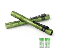 Lepro LED Torch Battery Powered, 2 Pack Pen Torch with Clip - Small Flightlight, 3 Modes, IP44 Waterproof for Camping, Emergencies, Repairs, Dog Walking, Power Cuts (Batteries Included), Green