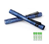 Lepro LED Torch Battery Powered, 2 Pack Pen Torch with Clip - Small Flightlight, 3 Modes, IP44 Waterproof for Inspection, Work, Repair and Nurses (Batteries Included), Blue