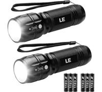 Lepro Led Torch, Le1000 Powerful Handheld Flashlight, Super Bright, Pocket Size, Lightweight, 6 Aaa Batteries Included, Pack Of 2