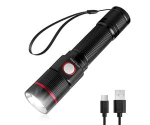 Lepro Lighting Ever LED Torch Rechargeable, Adjustable Focus Flashlight | 5 Modes, IPX4 Waterproof, Super Bright, Long Battery Life Small Pocket Torch for for Camping, Hiking, Power Cuts, Dog Walking
