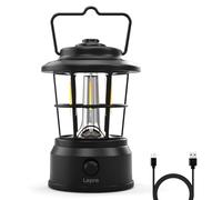 Lepro Rechargeable Camping Lantern, 300LM Retro Camping Tent Light with Knob Control, Dimmable Warm & Cool White, Type-C Charging, 3600mAh Portable Hanging Lamp for Power Cuts, Garden, Fishing, Black