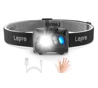 Lepro Head Torch, Super Bright Led Rechargeable Headlamp with Motion Sensor, Long Runtime, 5 Lighting Modes, Red Warning Lights, Waterproof Lightweight Headlight for Running Camping