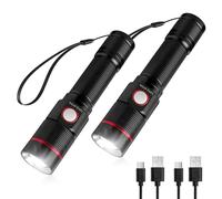 Lepro Rechargeable Torch, 2 Pack Super Bright LED Flashlight, 150m Beam, Long Battery Life, IPX4 Waterproof, 5 Modes, Adjustable Focus, Pocket Sized for Camping, Hiking, Power Cuts, Dog Walking