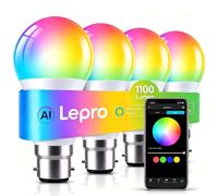 Lepro AI Smart Bulb B22, 1100lm WiFi Bulb, Music Sync Colour Changing Light Bulbs, Personalized AI Lighting Designer, Dimmable, Voice Control, Works with Alexa & Google Assistant, 4 Packs