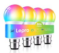 Lepro Smart B22 LED Bulb, 806lm 8.5W, RGB+Tunable White, AI Lighting, 4pcs | 60W Equivalent, WiFi & Bluetooth, No Hub Required, Music Sync, Smart Timer, 1%-100% Dimming, Alexa & Google Home Compatible