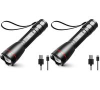 Lepro Torch Rechargeable, Torches LED Super Bright - Adjustable Focus, Long Battery Life, Waterproof 5 Lighting Modes for Camping, Hiking, Power Cuts, Emergency, Dog Walking (Pack of 2)