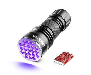 Lepro UV Light, 21 LED 395nm UV Torch, Black Light Detector for Pets Urine, Stain, Bed Bugs on Carpet or Floor, Fake Banknote and More, 3 AAA Batteries Included