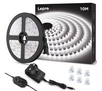 Lepro White LED Strip Light 10M, 2000lm Dimmable LED Lights, 24V UK Plug LED Strip with Dimmer Switch, 6000K Cool White Strip Lights for Kit