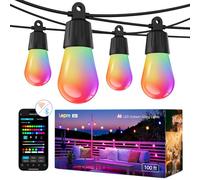 Lepro ZB1 AI Festoon Lights Outdoor 30m, Warm White & RGB+IC Smart Outdoor String Lights, IP65 Waterproof, Music Sync, Voice Control, Personalized AI Lighting Designer, Works with Alexa, 2.4G WiFi