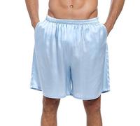 LEPTON 100% Mulberry Silk Shorts for Men, Relaxed Fitness Wear, Front Pockets, Elastic Waist (Light Blue, XXL)