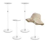 LEPump Acrylic Clear Hat Display Stand, 12" to 17" Adjustable Height Hat Holder, Wig Hat Display Rack, Round Acrylic Risers for Display Hat (4 pcs)