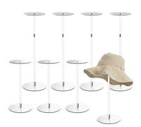 LEPump Acrylic Clear Hat Display Stand, 12" to 17" Adjustable Height Hat Holder, Wig Hat Display Rack, Round Acrylic Risers for Display Hat (8 pcs)