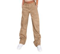 Lepunuo Cargo Pants for Women High Waisted Casual Pants Baggy Stretchy Wide Leg Y2K Streetwear with 6 Pockets, Khaki, M