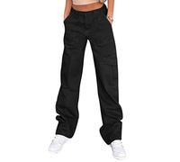 Lepunuo Cargo Pants for Women High Waisted Casual Pants Baggy Stretchy Wide Leg Y2K Streetwear with 6 Pockets, Black, Large